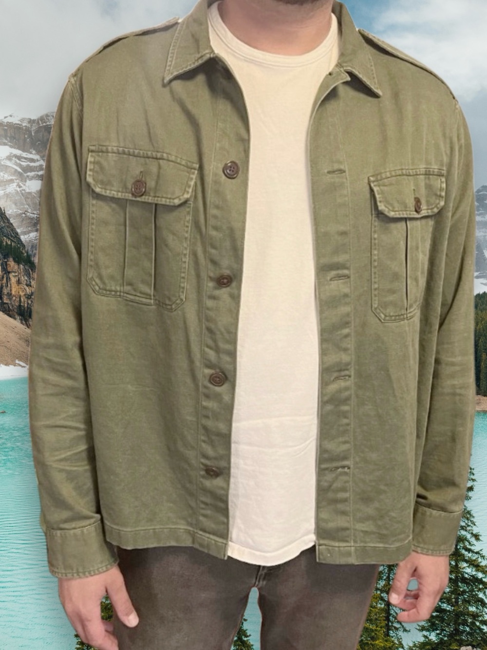 Polo Ralph Lauren Army Green Twill Utility Shirt Denim & Supply Military Sz L